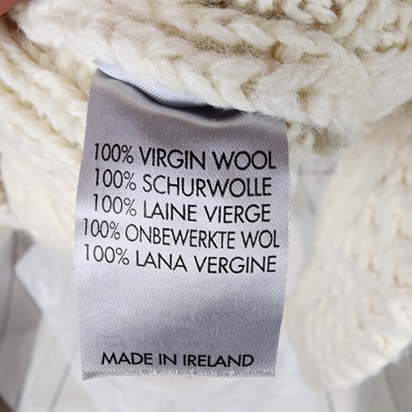 Irelandseye Cara Crew Neck 100% Virgin Wool Cream Size Small Fisherman - Picture 13 of 14